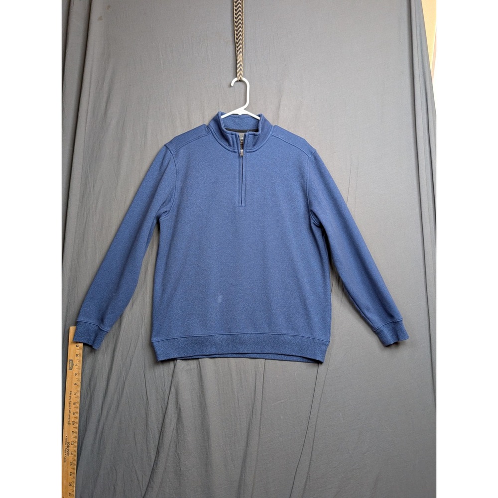 Van Heusen Mens Blue Heathered Quarter Zip Fleece Pullover Sweater Large